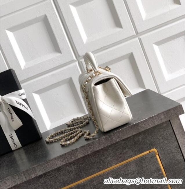 Low Price Chanel Lambskin Leather Mini Classic Flap Handbag With Top Handle and Bow Charm AS2431 White 2026