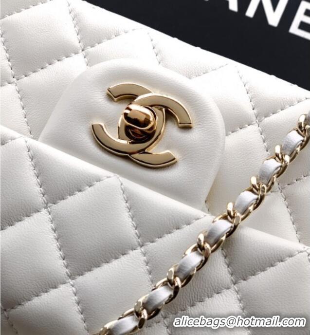 Low Price Chanel Lambskin Leather Mini Classic Flap Handbag With Top Handle and Bow Charm AS2431 White 2026