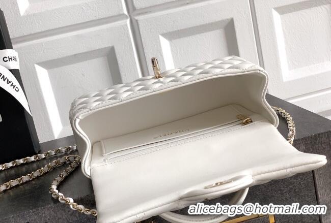 Low Price Chanel Lambskin Leather Mini Classic Flap Handbag With Top Handle and Bow Charm AS2431 White 2026