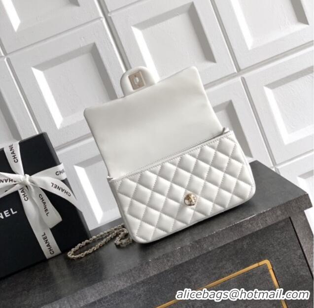 Low Price Chanel Lambskin Leather Mini Classic Flap Handbag With Top Handle and Bow Charm AS2431 White 2026