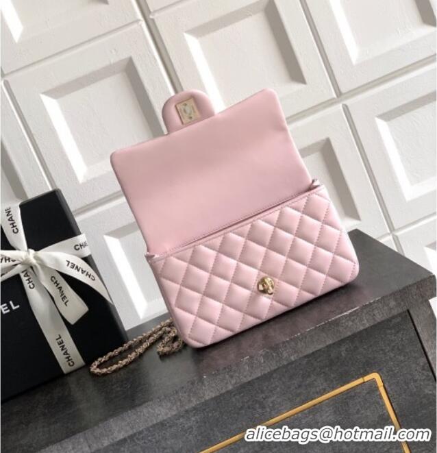 Hot Sell Cheap Chanel Lambskin Leather Mini Classic Flap Handbag With Top Handle and Bow Charm AS2431 Light Pink 2026
