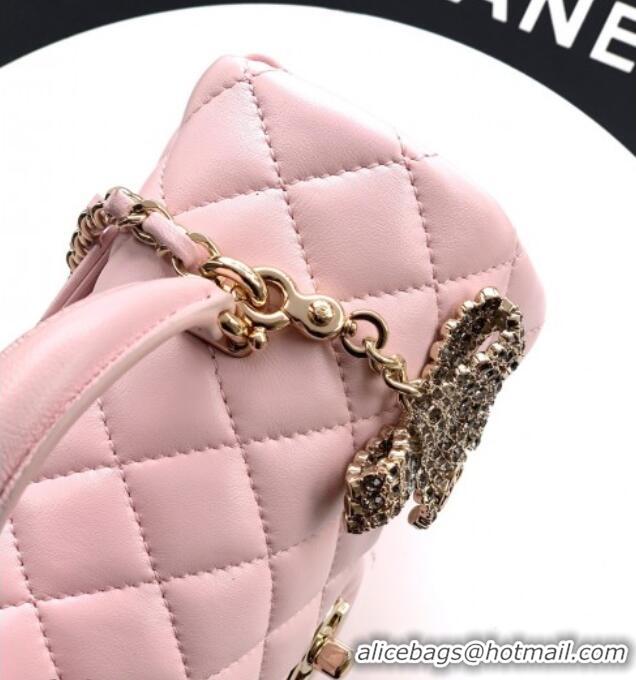 Hot Sell Cheap Chanel Lambskin Leather Mini Classic Flap Handbag With Top Handle and Bow Charm AS2431 Light Pink 2026