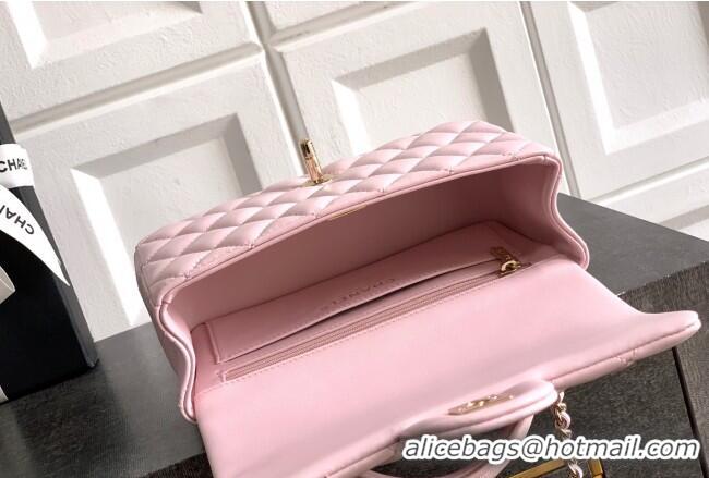 Hot Sell Cheap Chanel Lambskin Leather Mini Classic Flap Handbag With Top Handle and Bow Charm AS2431 Light Pink 2026
