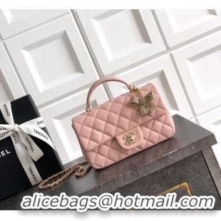 Low Cost Chanel Lambskin Leather Mini Classic Flap Handbag With Top Handle and Bow Charm AS2431 Nude Pink 2026