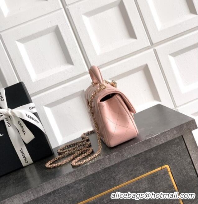 Low Cost Chanel Lambskin Leather Mini Classic Flap Handbag With Top Handle and Bow Charm AS2431 Nude Pink 2026