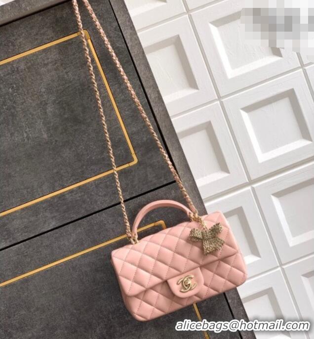 Low Cost Chanel Lambskin Leather Mini Classic Flap Handbag With Top Handle and Bow Charm AS2431 Nude Pink 2026