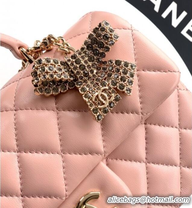 Low Cost Chanel Lambskin Leather Mini Classic Flap Handbag With Top Handle and Bow Charm AS2431 Nude Pink 2026
