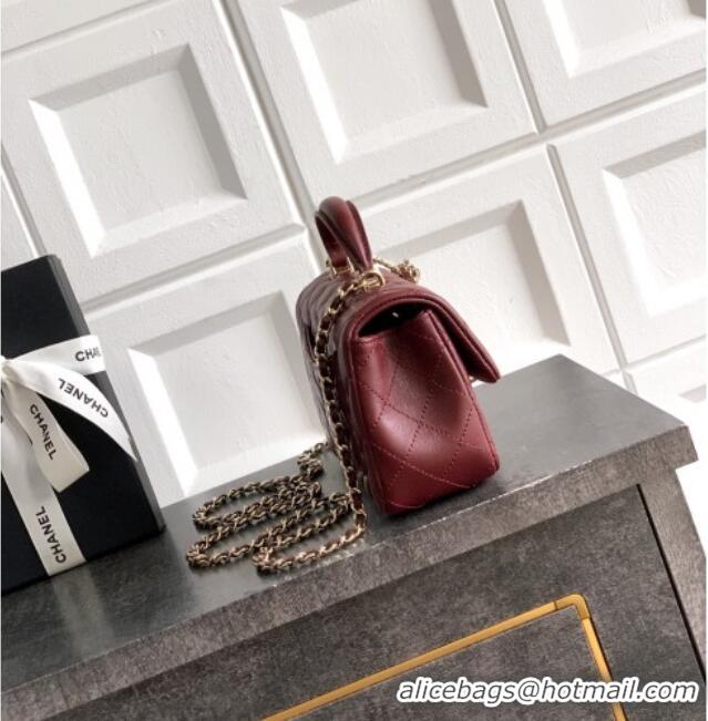 Classic Grade Chanel Lambskin Leather Mini Classic Flap Handbag With Top Handle and Bow Charm AS2431 Red 2026