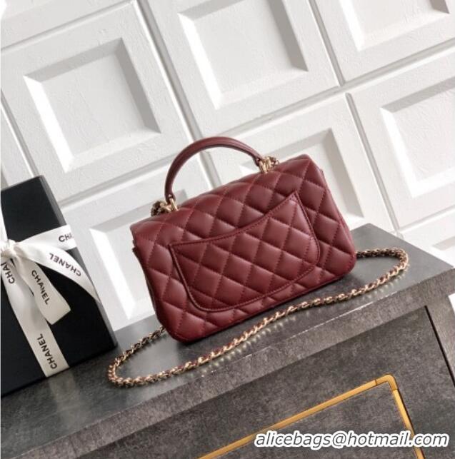 Classic Grade Chanel Lambskin Leather Mini Classic Flap Handbag With Top Handle and Bow Charm AS2431 Red 2026