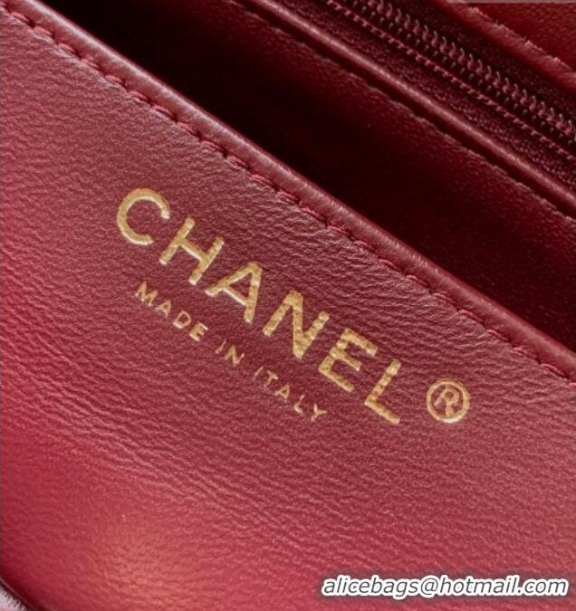 Classic Grade Chanel Lambskin Leather Mini Classic Flap Handbag With Top Handle and Bow Charm AS2431 Red 2026