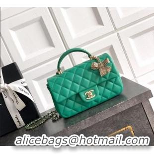 Pretty Style Chanel Lambskin Leather Mini Classic Flap Handbag With Top Handle and Bow Charm AS2431 Green 2026