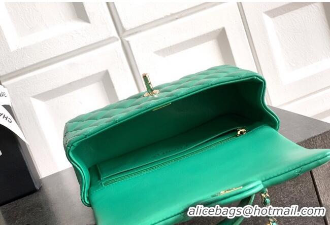 Pretty Style Chanel Lambskin Leather Mini Classic Flap Handbag With Top Handle and Bow Charm AS2431 Green 2026