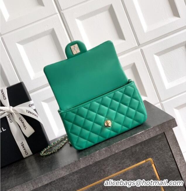 Pretty Style Chanel Lambskin Leather Mini Classic Flap Handbag With Top Handle and Bow Charm AS2431 Green 2026