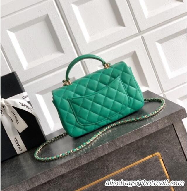 Pretty Style Chanel Lambskin Leather Mini Classic Flap Handbag With Top Handle and Bow Charm AS2431 Green 2026