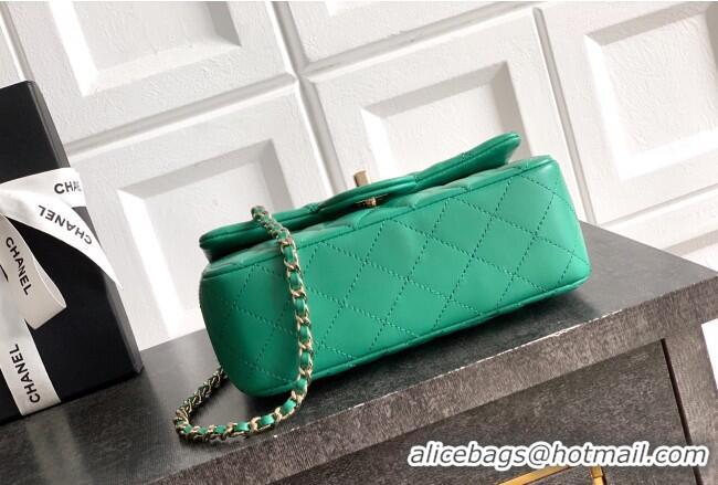 Pretty Style Chanel Lambskin Leather Mini Classic Flap Handbag With Top Handle and Bow Charm AS2431 Green 2026