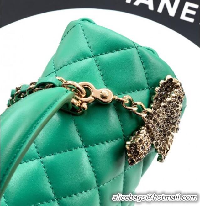 Pretty Style Chanel Lambskin Leather Mini Classic Flap Handbag With Top Handle and Bow Charm AS2431 Green 2026