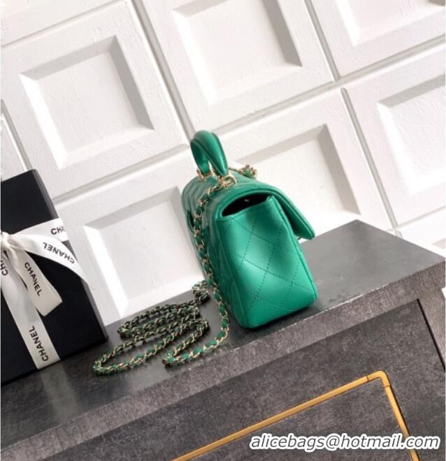 Pretty Style Chanel Lambskin Leather Mini Classic Flap Handbag With Top Handle and Bow Charm AS2431 Green 2026