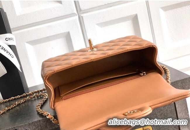 Grade Quality Chanel Lambskin Leather Mini Classic Flap Handbag With Top Handle and Bow Charm AS2431 Khaki 2026