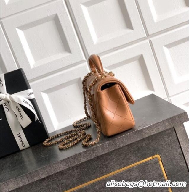Grade Quality Chanel Lambskin Leather Mini Classic Flap Handbag With Top Handle and Bow Charm AS2431 Khaki 2026