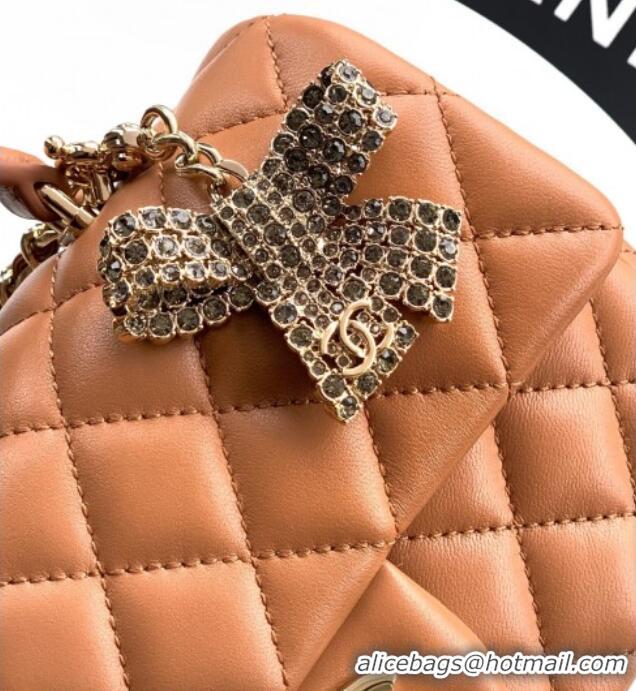 Grade Quality Chanel Lambskin Leather Mini Classic Flap Handbag With Top Handle and Bow Charm AS2431 Khaki 2026
