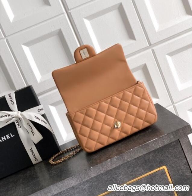 Grade Quality Chanel Lambskin Leather Mini Classic Flap Handbag With Top Handle and Bow Charm AS2431 Khaki 2026