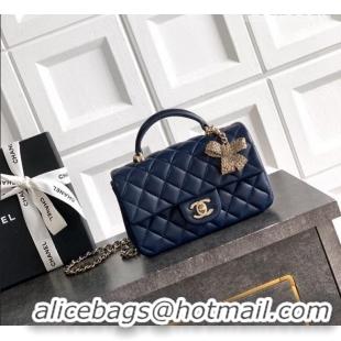 Super Quality Chanel Lambskin Leather Mini Classic Flap Handbag With Top Handle and Bow Charm AS2431 Dark Blue 2026