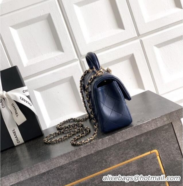 Super Quality Chanel Lambskin Leather Mini Classic Flap Handbag With Top Handle and Bow Charm AS2431 Dark Blue 2026