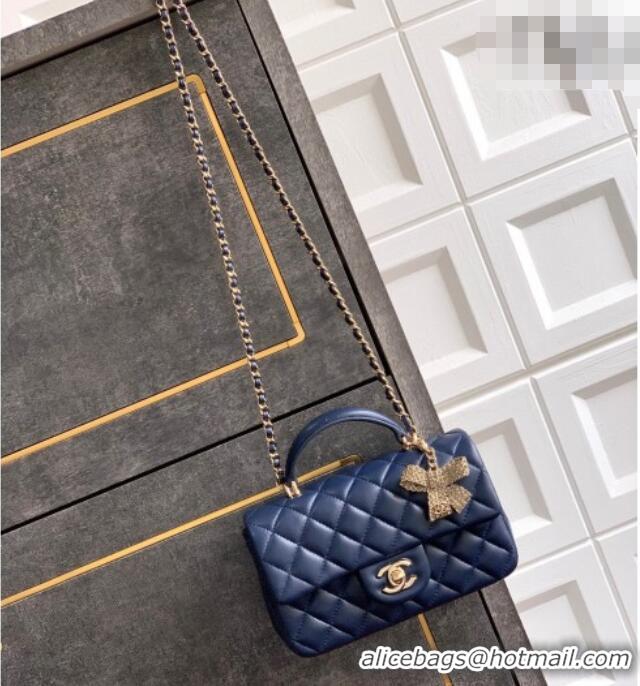 Super Quality Chanel Lambskin Leather Mini Classic Flap Handbag With Top Handle and Bow Charm AS2431 Dark Blue 2026