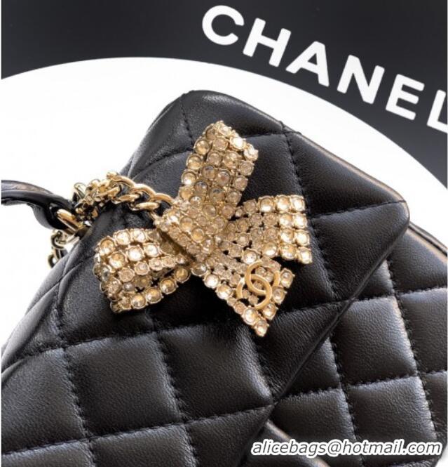 Best Grade Chanel Lambskin Leather Mini Classic Flap Handbag With Top Handle and Bow Charm AS2431 Black/Gold 2026