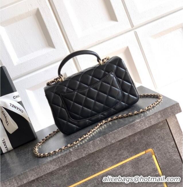 Best Grade Chanel Lambskin Leather Mini Classic Flap Handbag With Top Handle and Bow Charm AS2431 Black/Gold 2026