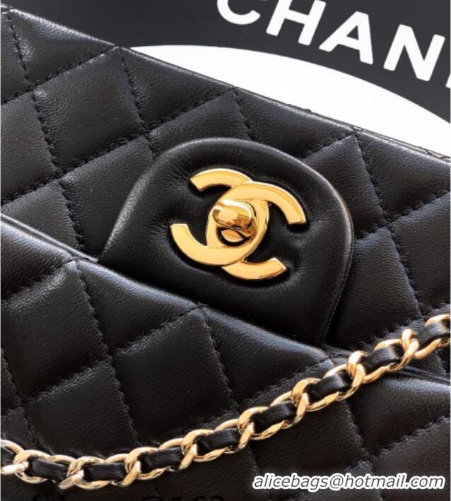 Best Grade Chanel Lambskin Leather Mini Classic Flap Handbag With Top Handle and Bow Charm AS2431 Black/Gold 2026