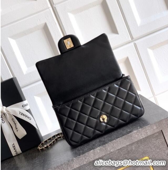 Best Grade Chanel Lambskin Leather Mini Classic Flap Handbag With Top Handle and Bow Charm AS2431 Black/Gold 2026