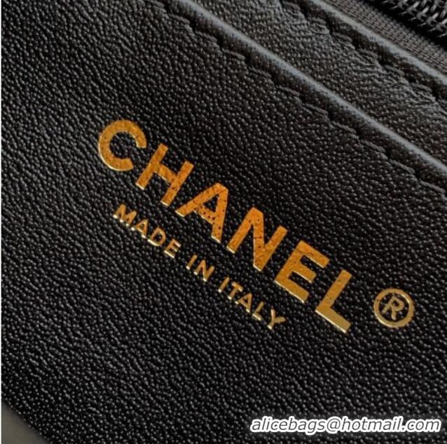 Best Grade Chanel Lambskin Leather Mini Classic Flap Handbag With Top Handle and Bow Charm AS2431 Black/Gold 2026
