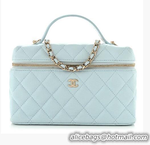 Buy Discount Chanel Caviar Quilted Top Handle Slim Vanity With Chain AS9688 Light Blue/Gold 2026