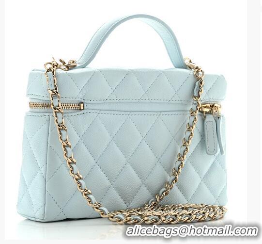 Buy Discount Chanel Caviar Quilted Top Handle Slim Vanity With Chain AS9688 Light Blue/Gold 2026