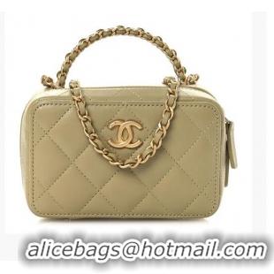 Shop Grade Chanel Lambskin Quilted Chain Top Handle Mini Vanity Case AS7239 Light Green