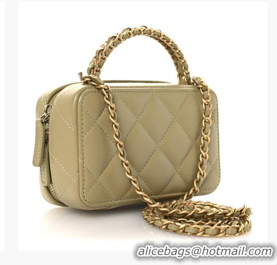 Shop Grade Chanel Lambskin Quilted Chain Top Handle Mini Vanity Case AS7239 Light Green