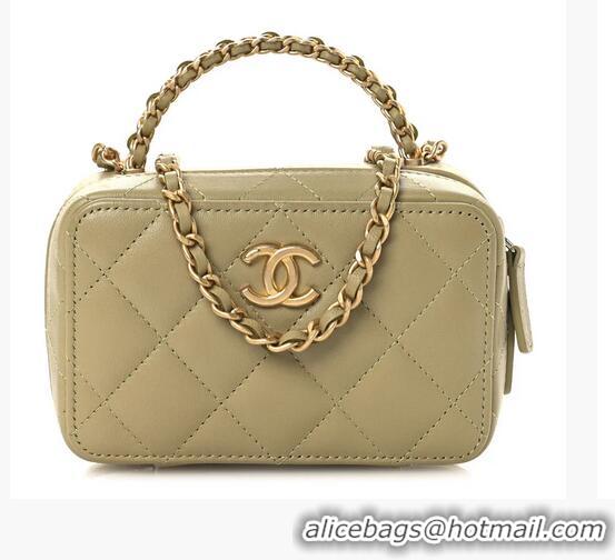 Shop Grade Chanel Lambskin Quilted Chain Top Handle Mini Vanity Case AS7239 Light Green