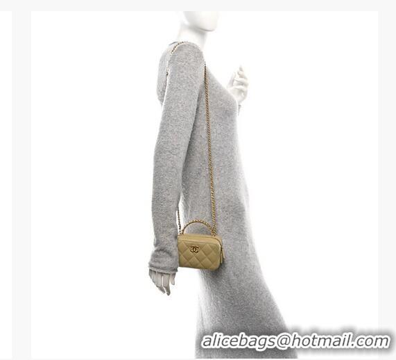 Shop Grade Chanel Lambskin Quilted Chain Top Handle Mini Vanity Case AS7239 Light Green