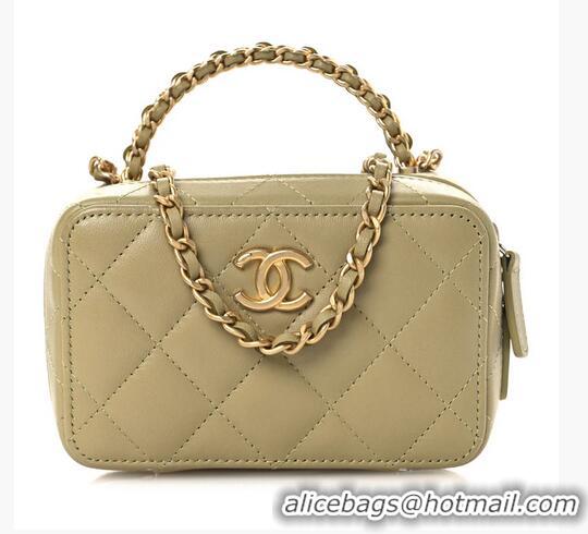 Shop Grade Chanel Lambskin Quilted Chain Top Handle Mini Vanity Case AS7239 Light Green