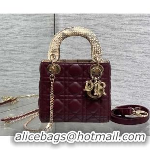 Stylish Dior Mini Lady Dior Bag in Lambskin and Snakeskin Leather DR012605 Burgundy 2026