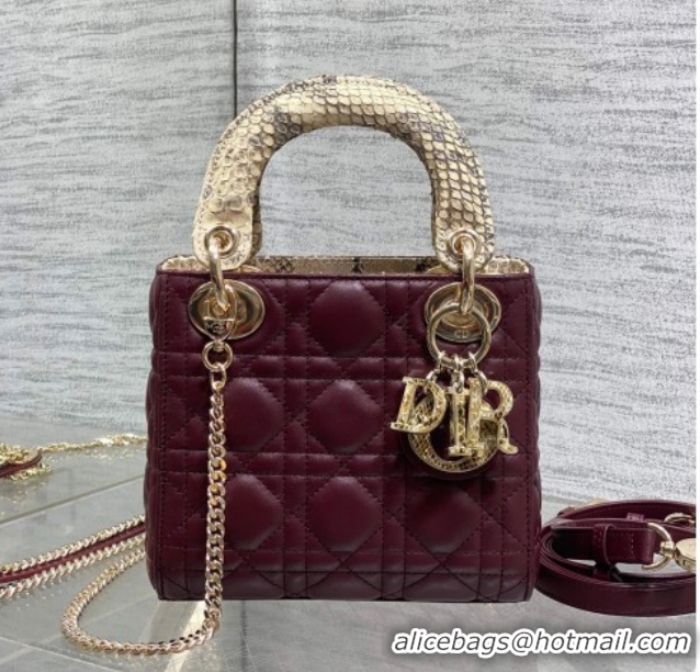 Stylish Dior Mini Lady Dior Bag in Lambskin and Snakeskin Leather DR012605 Burgundy 2026