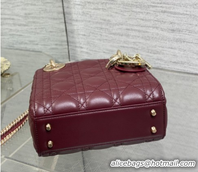 Stylish Dior Mini Lady Dior Bag in Lambskin and Snakeskin Leather DR012605 Burgundy 2026