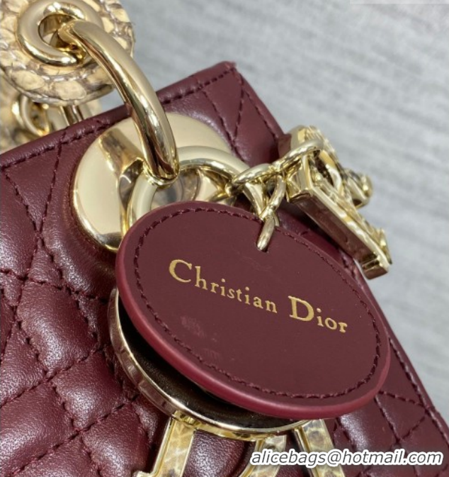 Stylish Dior Mini Lady Dior Bag in Lambskin and Snakeskin Leather DR012605 Burgundy 2026