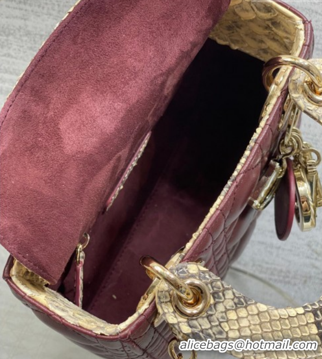 Stylish Dior Mini Lady Dior Bag in Lambskin and Snakeskin Leather DR012605 Burgundy 2026