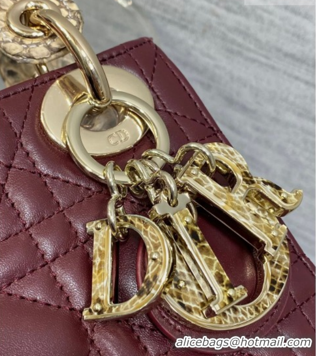 Stylish Dior Mini Lady Dior Bag in Lambskin and Snakeskin Leather DR012605 Burgundy 2026