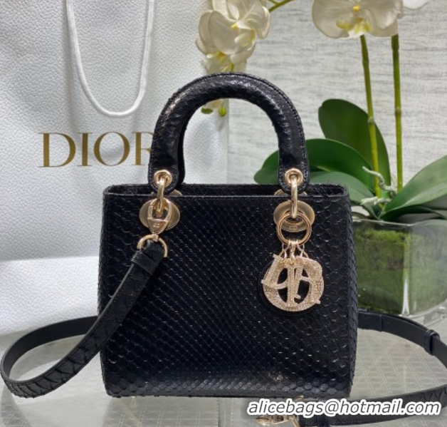 Grade Dior Small Lady Dior Bag in Snakeskin Leather DR012606 Black 2026