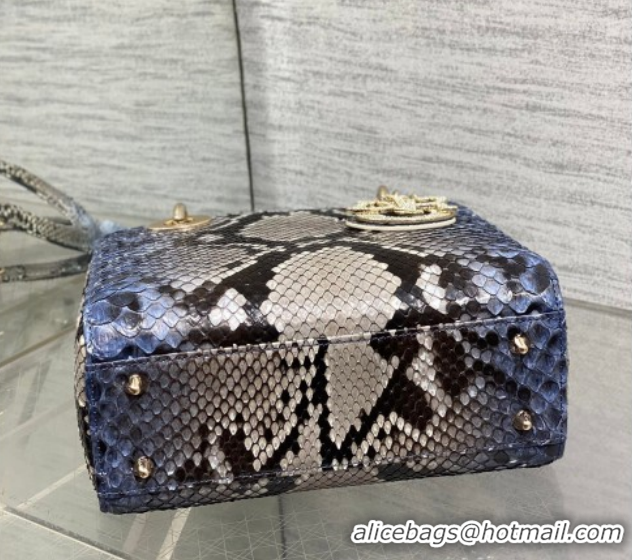 Hot Style Dior Small Lady Dior Bag in Snakeskin Leather DR012606 Grey/Blue 2026