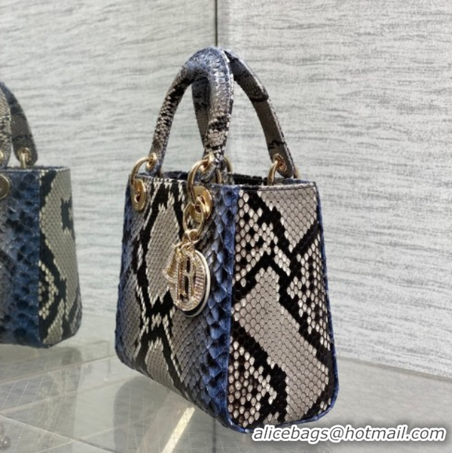 Hot Style Dior Small Lady Dior Bag in Snakeskin Leather DR012606 Grey/Blue 2026