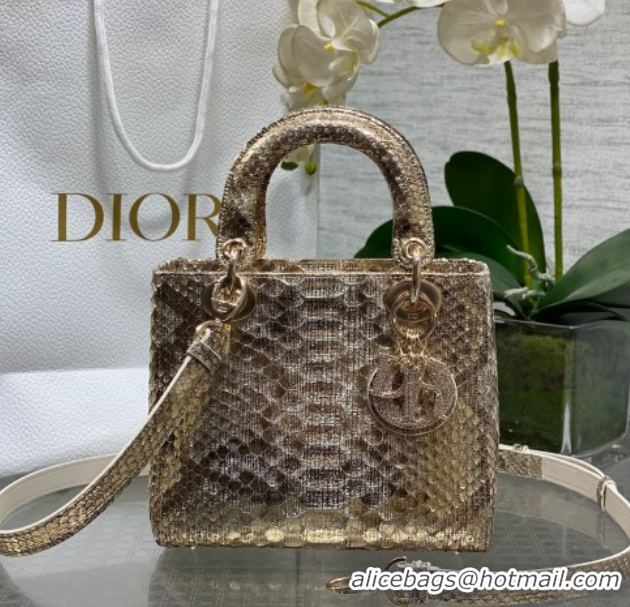 Sumptuous Dior Small Lady Dior Bag in Snakeskin Leather DR012606 Gold-Tone 2026